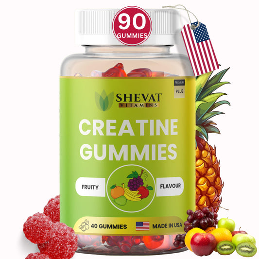 SHEVAT VITAMINS Premium Creatine Gummies for Men & Women - Supports Muscle Growth, Recovery & Performance - 40 Chewable Gummies with Fast Absorption & No Melting Formula
