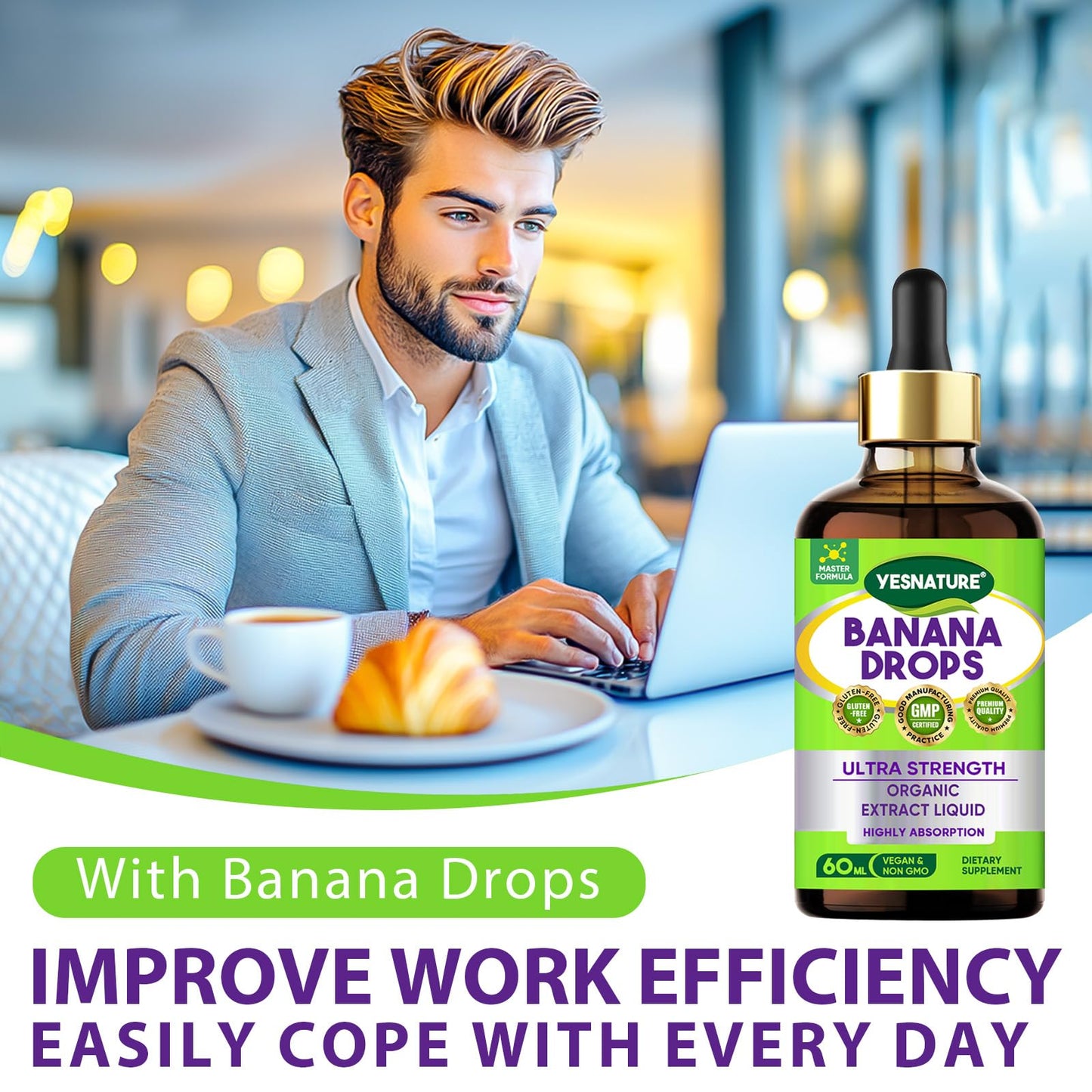 YESNATURE Banana Drops for Gut Health, Ultra Strength Banana Liquid for Detox