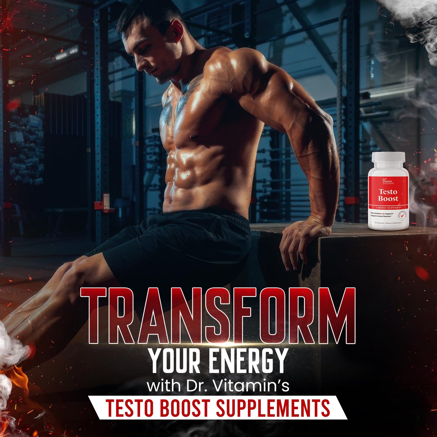 Dr. Vitamin Testo Boost Supplement for Men - Stamina, Endurance & Energy Enhancement - Male Testosterone Booster w/ Fenugreek, Tribulus, Tongkat Ali, Horny Goat Weed - 30 Capsules