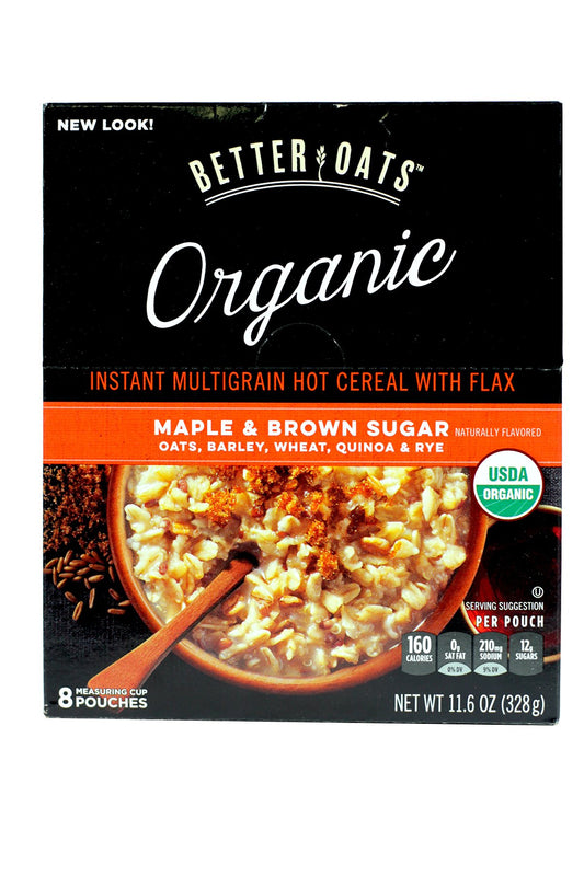 Better Oats Raw Pure  Simple Organic Maple  Brown Sugar Instant Multigrain Hot Cereal with Flax 116 OZ 8 POUCHES