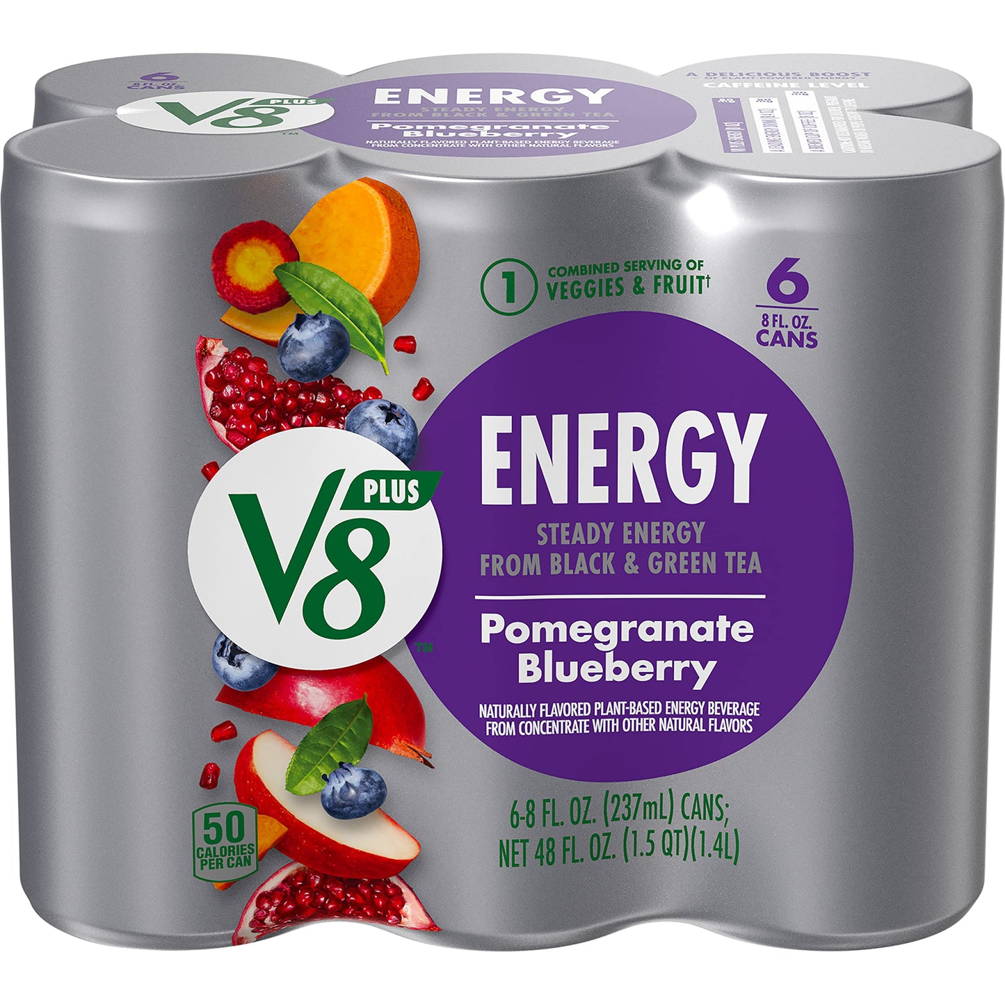 V8 Energy Pomegranate Blueberry Juice Energy Drink 8 fl oz Can 6 Pack