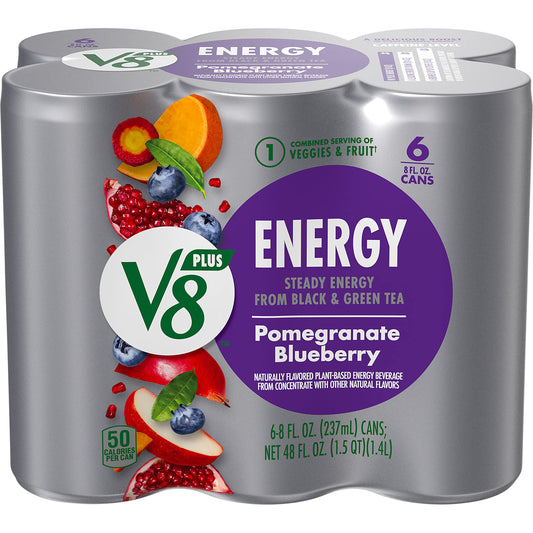 V8 Energy Pomegranate Blueberry Juice Energy Drink 8 fl oz Can 6 Pack