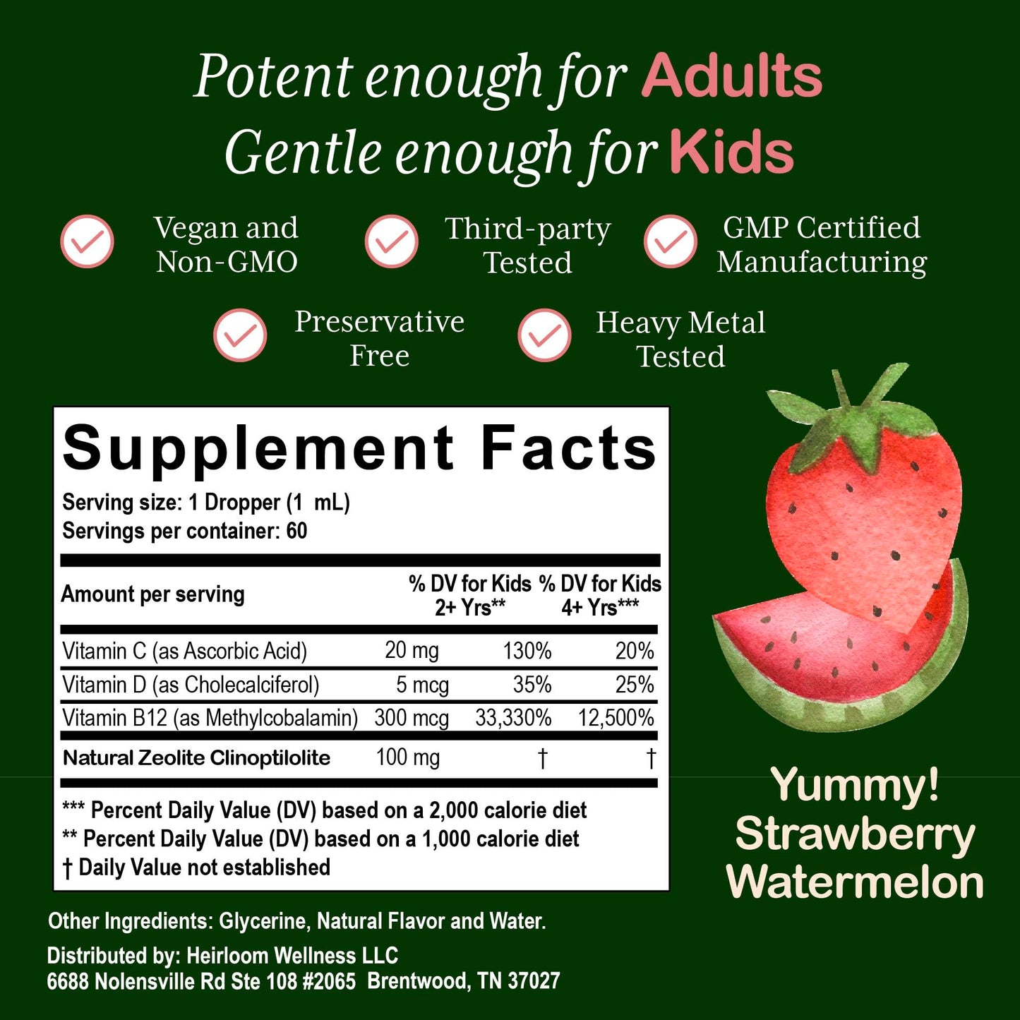Zeolite for Kids | Zeolite Clinoptilolite | Methyl Vitamin B12, C and D3 for added Energy, Immune, and Clarity | 2 oz drops (60 Servings) | Digestive Support | No Preservatives, Vegan, Non-GMO