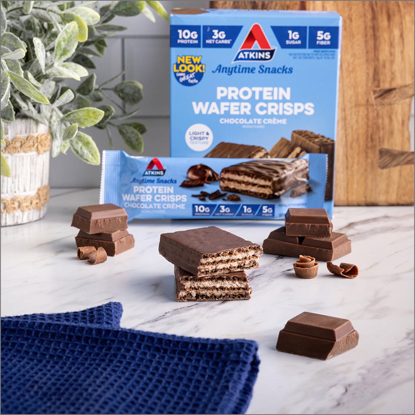 Atkins Chocolate Crème Protein Wafer Crisps, Protein Dessert, 4g Net Carb, 1g Sugar, High in Fiber, Keto Friendly, 5 Count