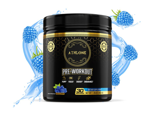 Athlone Pre-Workout Powder Blue Raspberry Performance Blend- Energy with Caffeine, L-Citrulline, Beta Alaline, Himalayan Pink Salt - No Artificial Dyes (30 Servings)