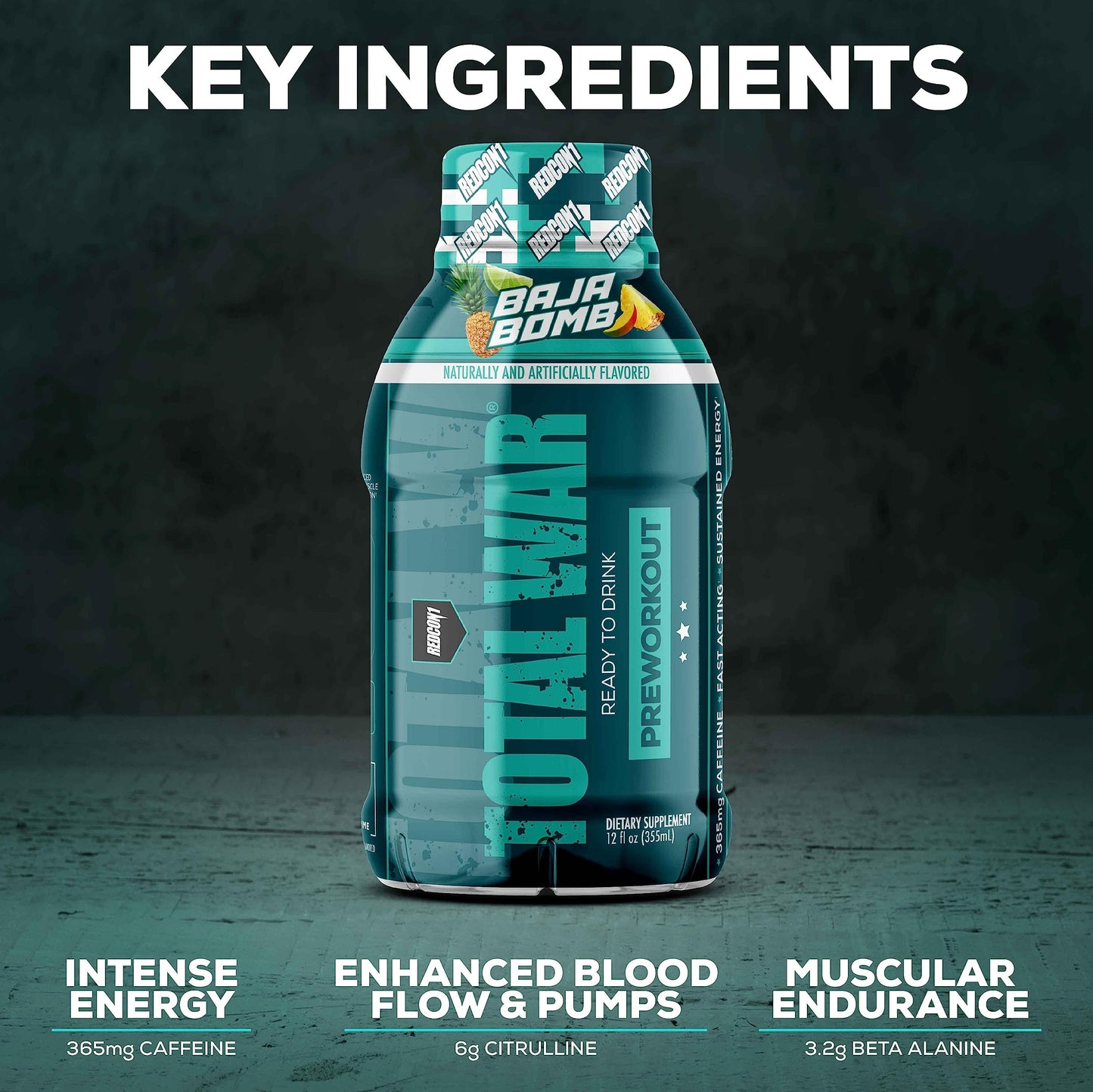 REDCON1 Total War Ready to Drink Pre Workout - Endurance Boosting, Keto Friendly RTD Formula - Amino Acid + Citrulline Malate Pre Workout Drink for Men & Women (Rainbow Candy, 12 Servings)