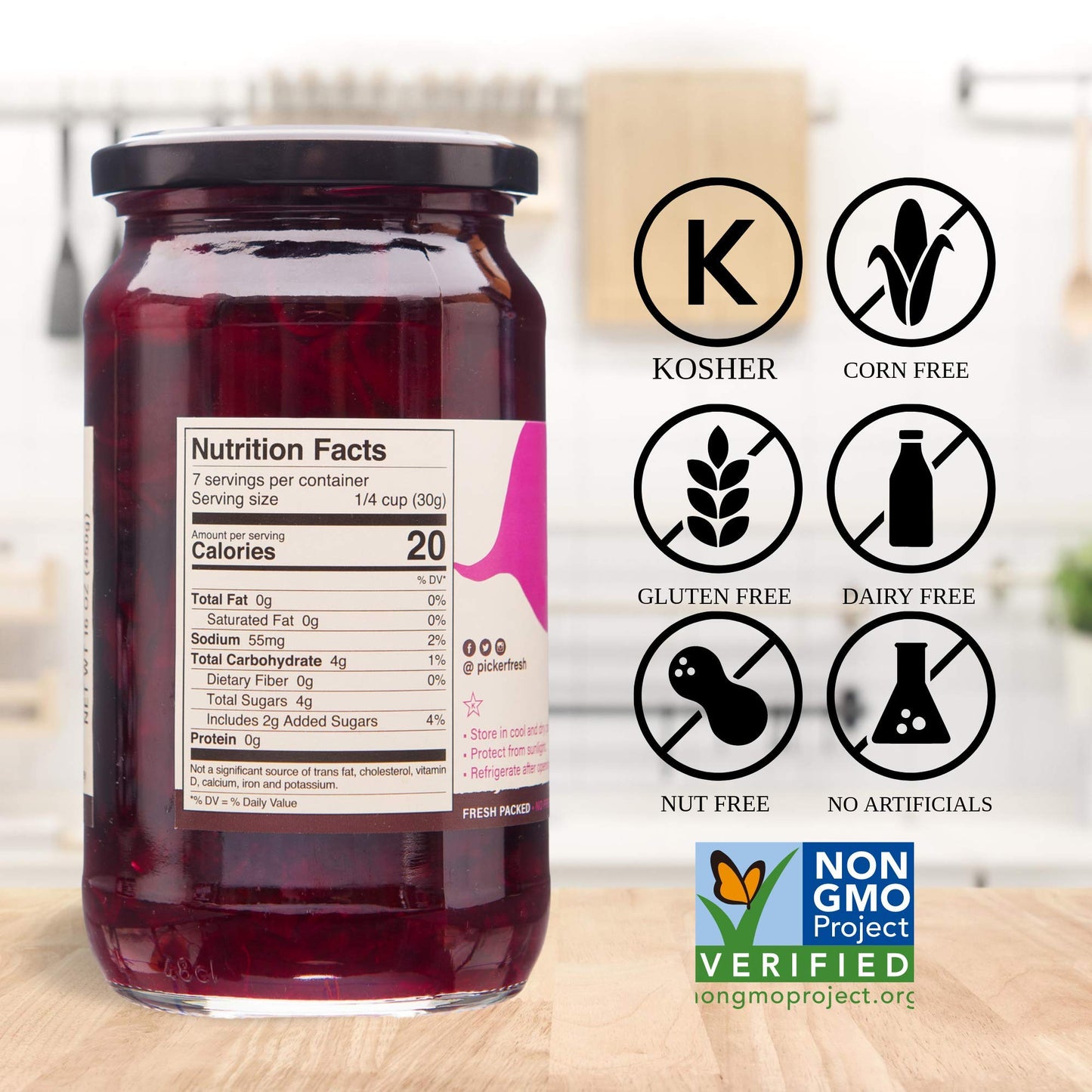 Pickerfresh Pickled Beets 16 Oz Pack of 3 100 Natural and Certificated Crinkle Cut Sliced Beetroot No Artificial Color and No Preservatives NonGMO Gluten Free Kosher Ready to Eat