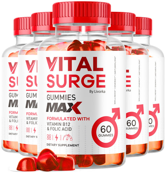 (5 Pack) Vital Surge - Vital Surge for Men Gummies, Vital Vita Surge Max Maximum Strength 1050 MG, VitalSurge Supplement Support Gummy Advanced Formula, Premium Vitamin Gomitas (300 Gummies)