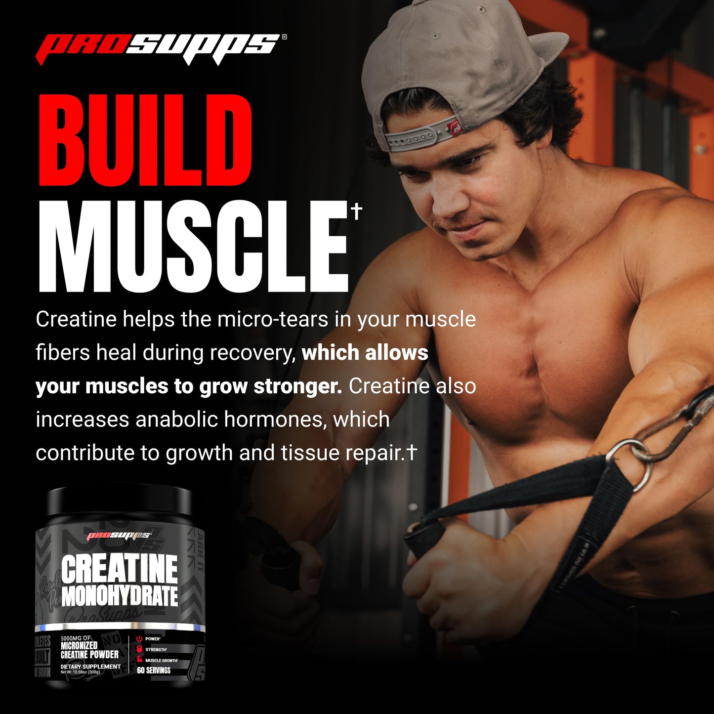 PROSUPPS Creatine Monohydrate Powder - 100% Pharmaceutical Grade Micronized Supplement for Muscle Growth and Recovery (5,000mg, 60 Servings)