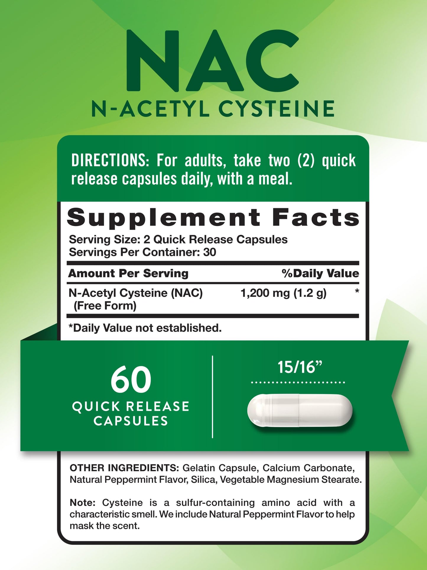 Nature's Truth NAC Supplement | 1200mg | 60 Capsules | N Acetyl Cysteine | Free Form Amino Acid | Non-GMO and Gluten Free Supplement