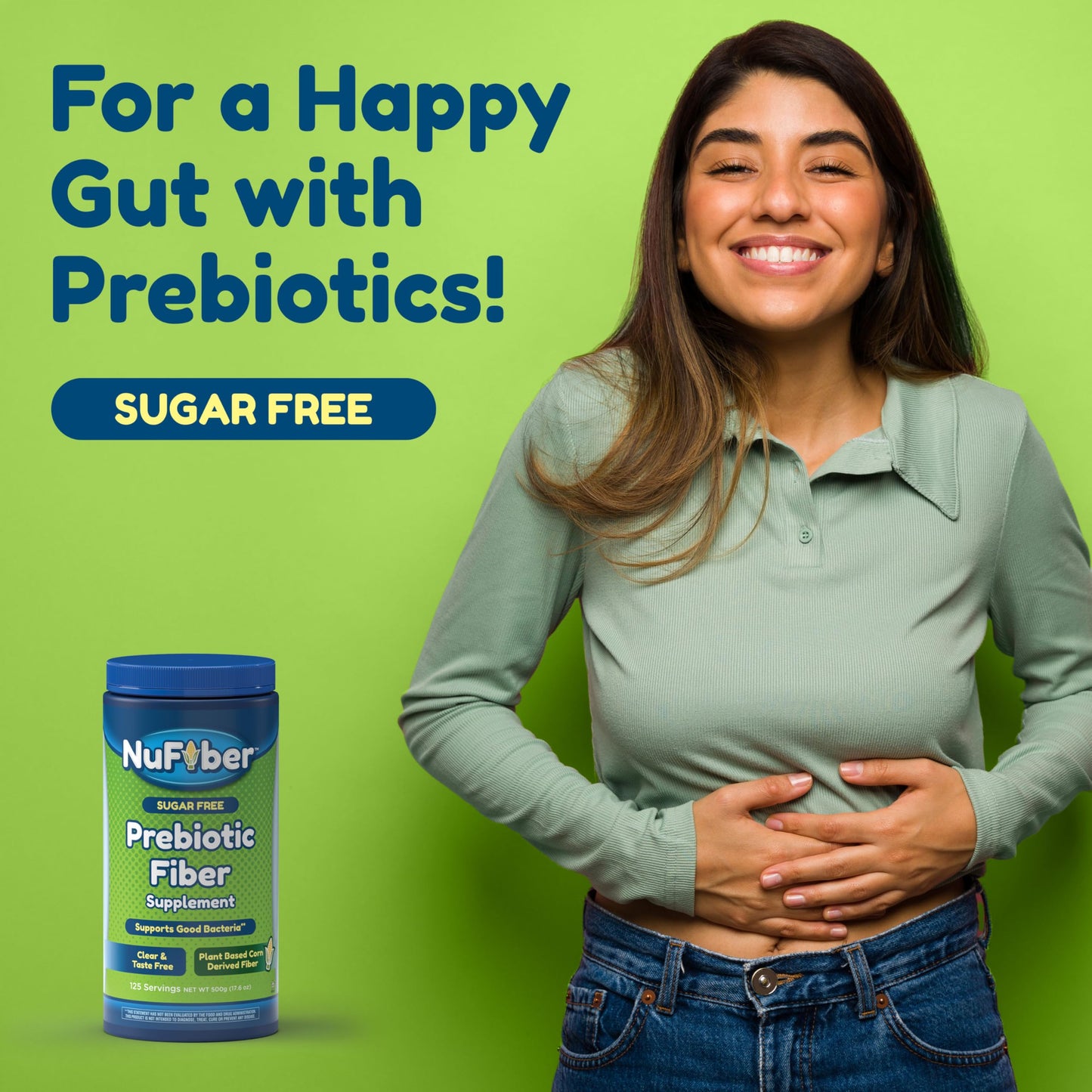 NuFiber Fiber Supplement, Daily Prebiotic Fiber, 125 Servings, Clear, Grit & Taste Free, No Gluten & Sugar, Plant Based Corn Powder to Support Digestive & Gut Health