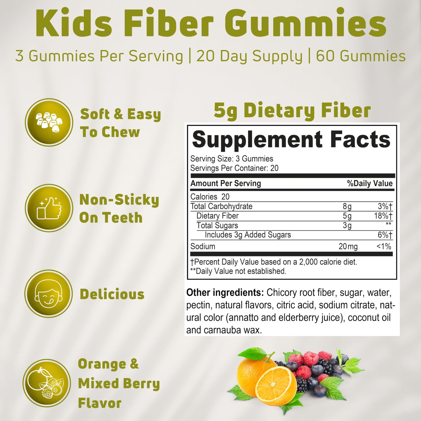 NUELATION Fiber Gummies for Kids - 60 Count - Vegetarian, Gluten Free, Gelatin Free, Fiber Supplement for Kids - Prebiotic Fiber for Kids to Support Digestion, Bowel Movement & Immune Health