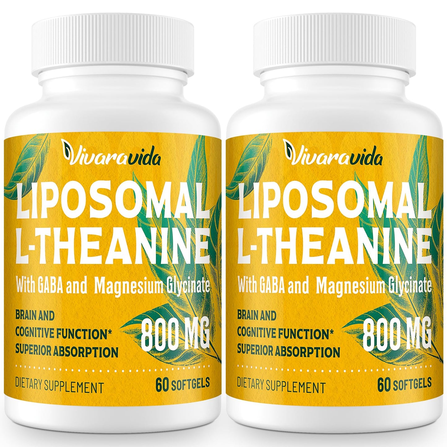 Vivaravida L-Theanine 800mg Supplement with GABA and Magnesium Glycinate - Natural Compound, Sleep and Relaxation (120 Softgels)