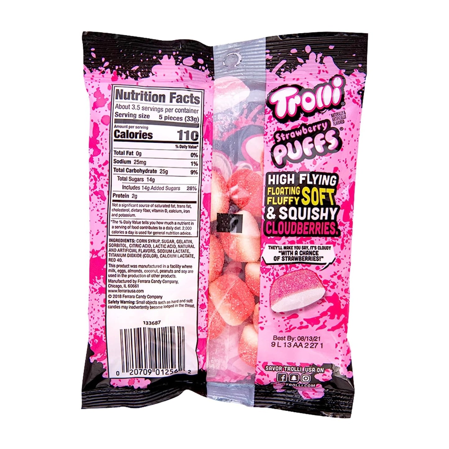 Strawberry Puff Gummy Candy Soft and Chewy Fruit Flavored Treats Sweet Snacks for Road Trips 425 Ounces Pack of 2