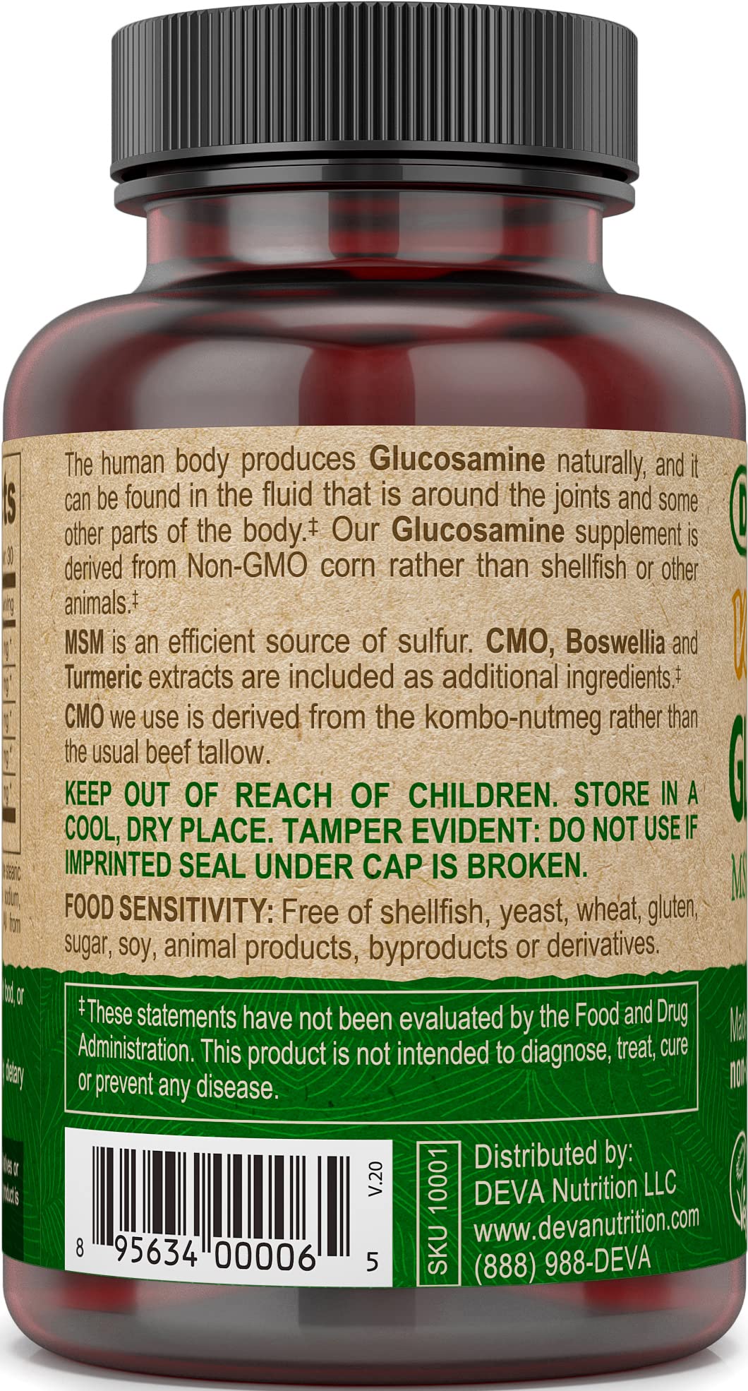 DEVA Vegan Glucosamine MSM & CMO, CMO, Turmeric Extract, Boswellia Extract with Non Animal Ingredients, 90 Tablets
