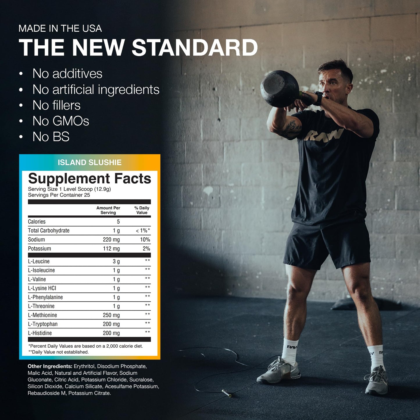 RAW EAA Amino Acids Powder, Island Slushie (25 Servings) - Pre Workout Amino Energy Powder for Strength, Endurance, Recovery & Lean Muscle Growth - BCAA Amino Acids Supplement for Men & Women