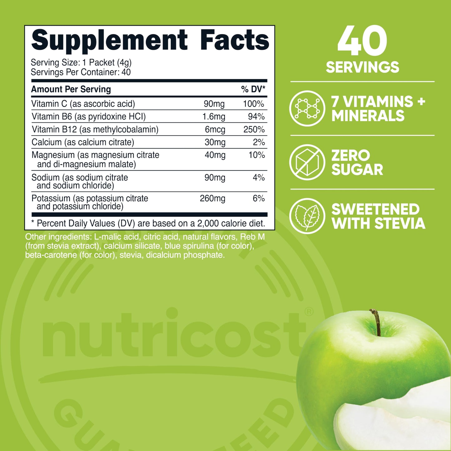 Nutricost Electrolytes Complex, Green Apple Flavored, 40 Stickpacks - Advanced Hydration Complex