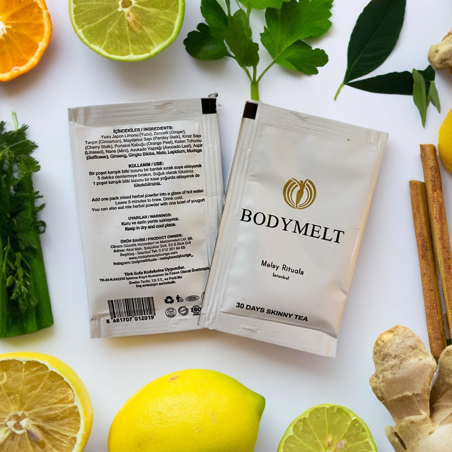 BODYMELT 30 Days Detox Tea Powder Form | Herbal Tea Formula | 30 Sachet Powder | 4g | 15 Herbal Mix & Energy Booster - Keto-Friendly | 4.2oz | Includes Mate, Gingseng, Ginger