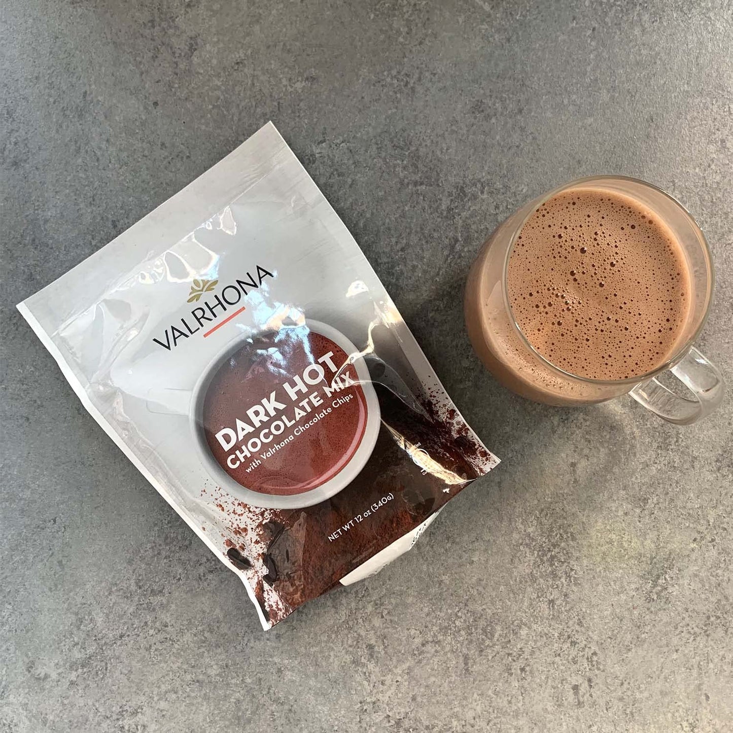 Valrhona Premium Dark Hot Chocolate Sweet Mix Rich Smooth  Full of Dark Chocolate Flavor Dark Hot Chocolate Cocoa Powder with Cream Almond or Oat Milk for a Completely Satisfying Beverage 12oz Packet