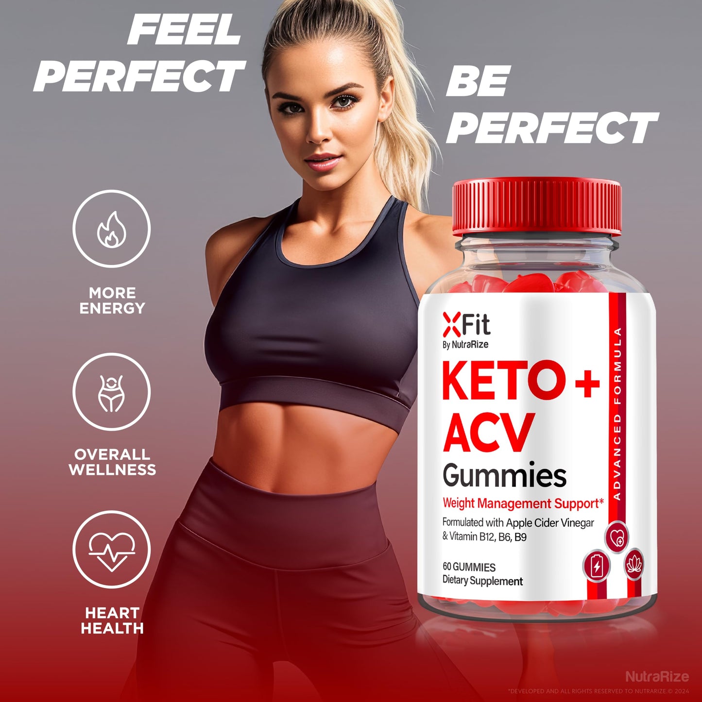 NutraRize Xfit Keto+ACV Gummies, Dietary Supplement, All Natural Apple Cider Vinegar 1000 MG, Gummy for Health and Fitness, Gomitas Review (60 Gummies)