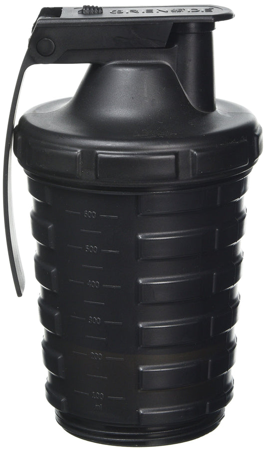 Grenade Shaker Bottle | Protein Cup with Storage Compartment | Leak Proof Strainer Included | BPA Free Sports Bottle | Pill Slots | Black, 20oz