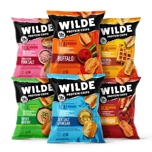 WILDE Protein Chips Variety Pack Protein Snacks Keto chips Made with Real Ingredients 134oz Bags Pack of 12  Flavor Combination May Vary