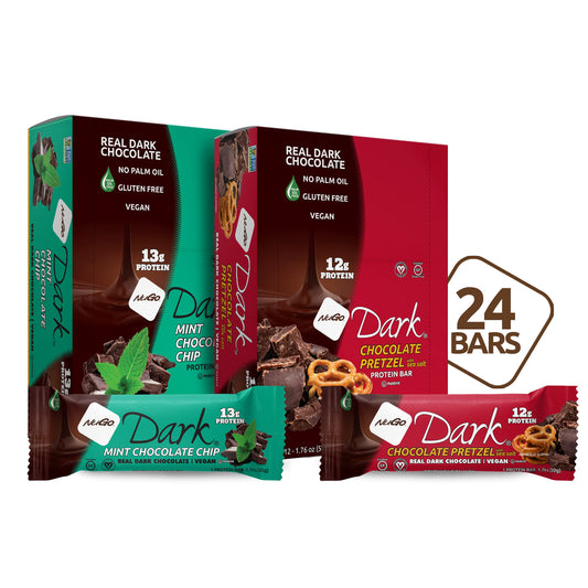 NuGo Dark Variety  Chocolate Pretzel 12 Bars  Mint Chocolate Chip 12 Bars 1213g Protein Vegan Gluten Free NonGMO Kosher Pareve 24 Count