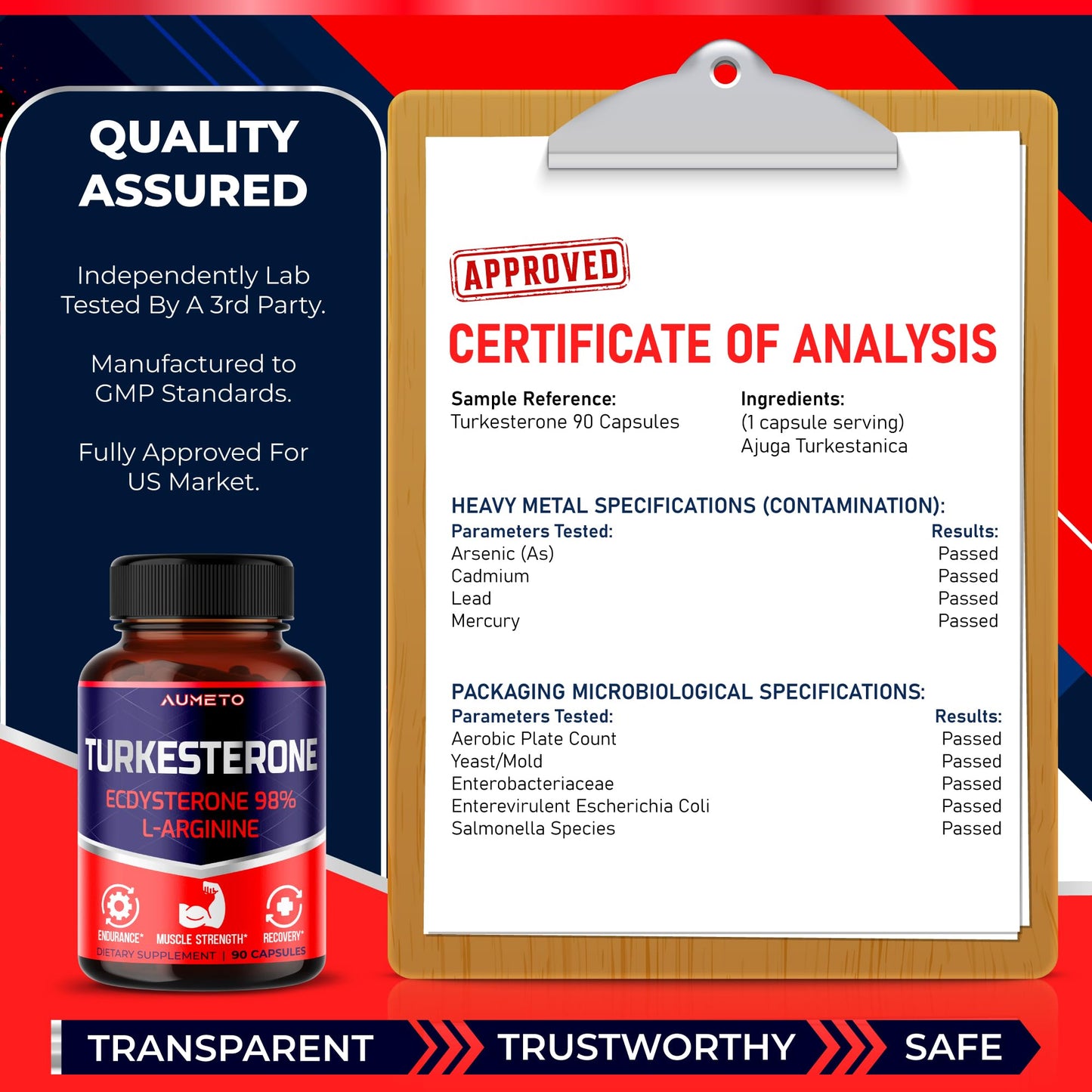 AUMETO Turkesterone Supplement - Enhanced with L-Arginine, Tongkat Ali, Ginseng, Maca Root, Vitamin D3 - Energy, Endurace & Male Vitality Support (90 Count (Pack of 1))