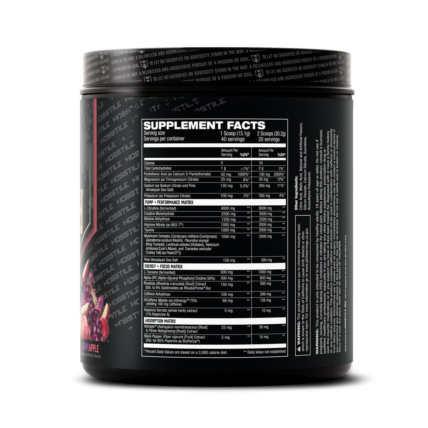 HOSSTILE Hosstility V2 Pre Workout, All-in-One Pre Workout Powder for Men and Women, Enhance Muscle Pump, Increase Energy, Boost Strength, Sharpen Focus, Grape Apple, 40 Servings