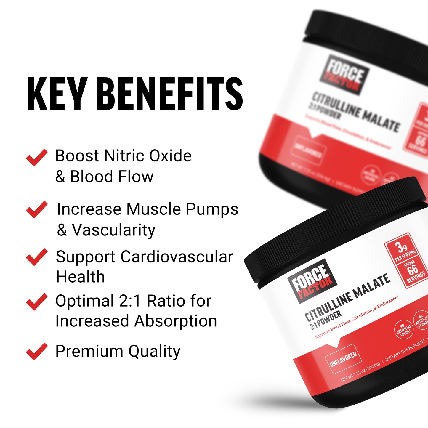 FORCE FACTOR Citrulline Malate 2:1, L Citrulline Supplement for Men to Boost Nitric Oxide, Blood Flow, Muscle Pumps, and Performance, L Citrulline Powder Pump Supplement, Unflavored, ~66 Servings