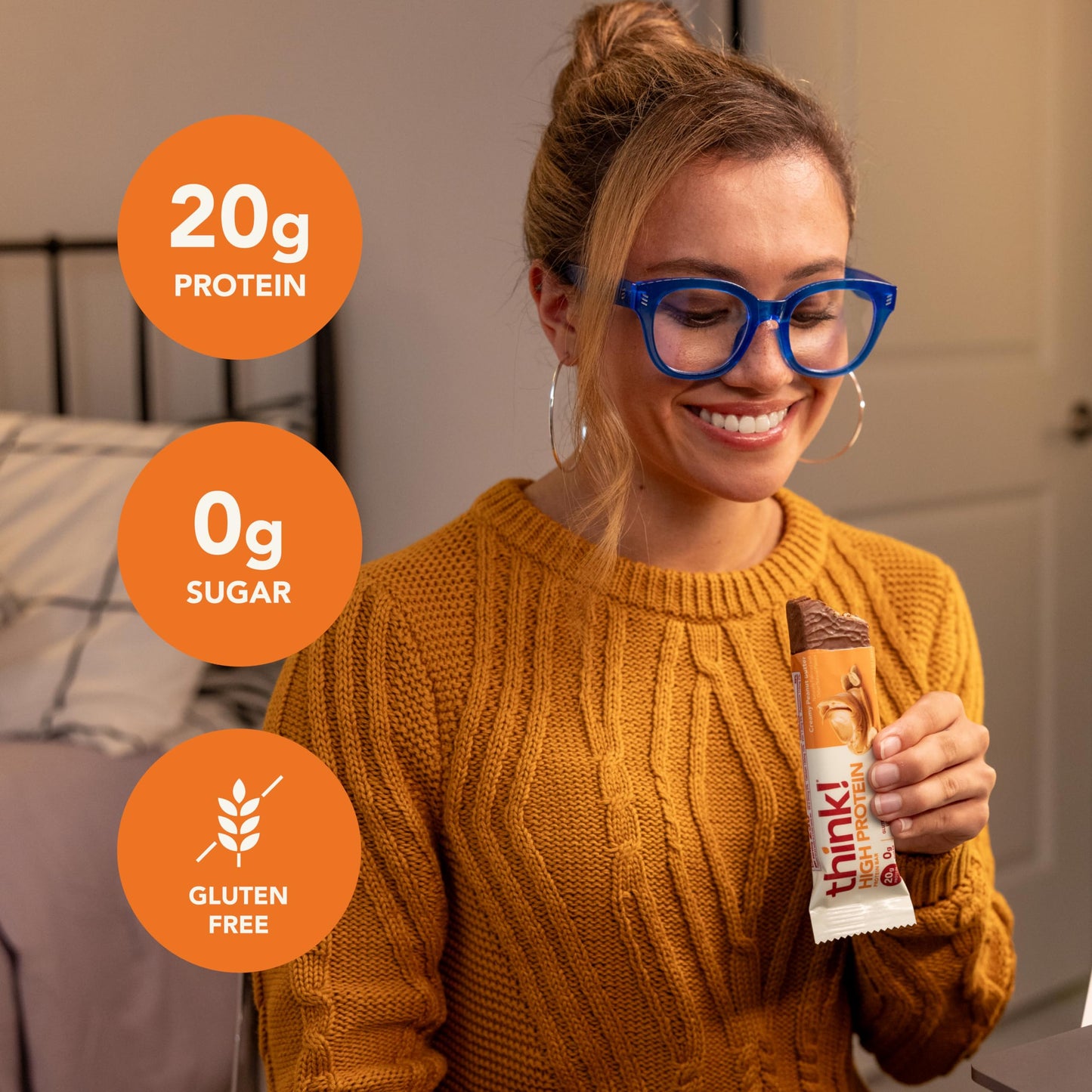 think Protein Bars High Protein Snacks Gluten Free Kosher Friendly Creamy Peanut Butter Nutrition Bars 21 Oz per Bar 12 Count Packaging May Vary