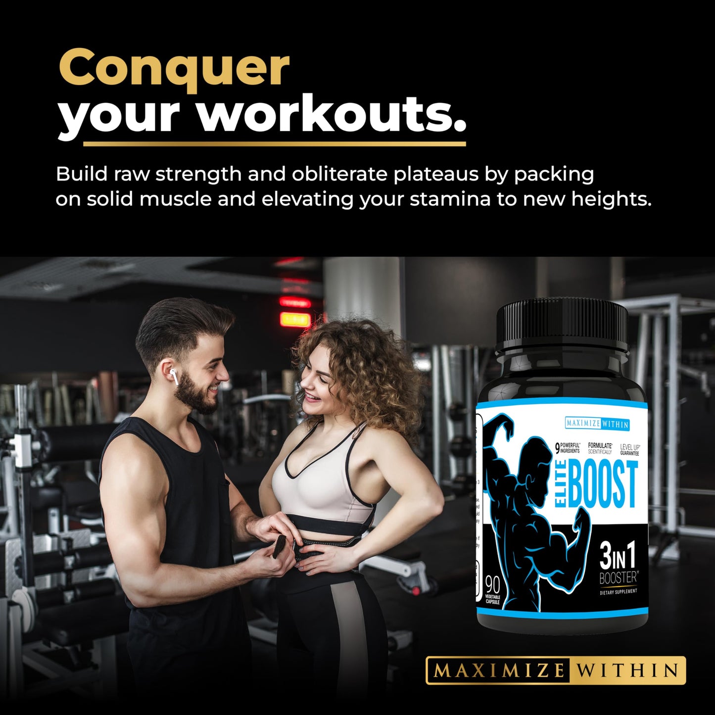 Maximum Slim Elite Boost 3 in 1 Formula Naturally Promotes Testosterone Libido, Energy,Muscle Mass & Stamina, Powerful Ingredients Veggie Capsules