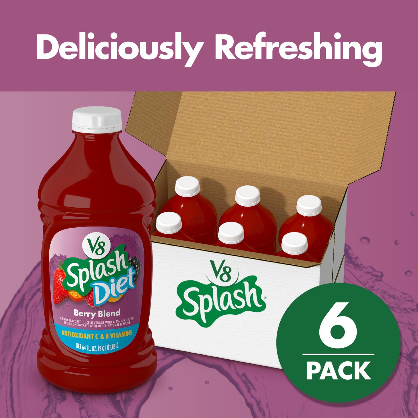 V8 Splash Diet Berry Blend Flavored Juice Beverage 64 fl oz Bottle 6 Pack