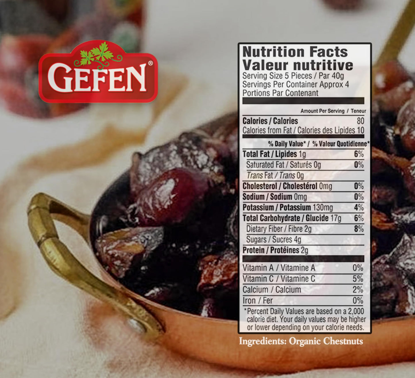 Gefen Organic Whole Peeled and Roasted Chestnuts 52oz 12 Pack  Chestnuts Peeled and Ready to Eat  Great for Cooking  Baking  Gluten Free  Kosher