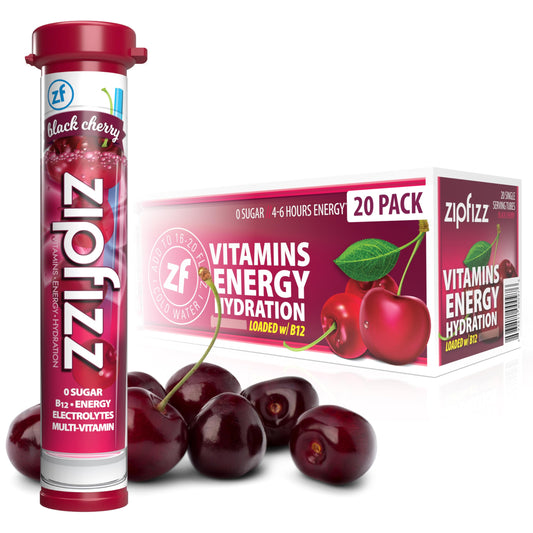 Zipfizz Energy Drink Mix Electrolyte Hydration Powder with B12 and Multi Vitamin Black Cherry 20 Count