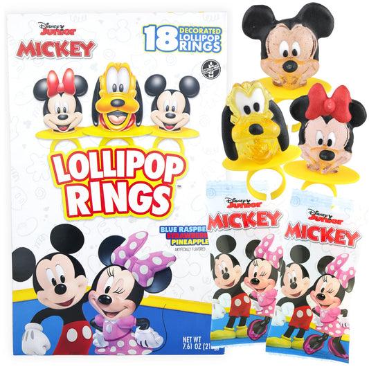 Disney Junior Lollipop Rings Mickey Mouse Minnie and Pluto Individually Wrapped for Birthday Party Favors 18 Count