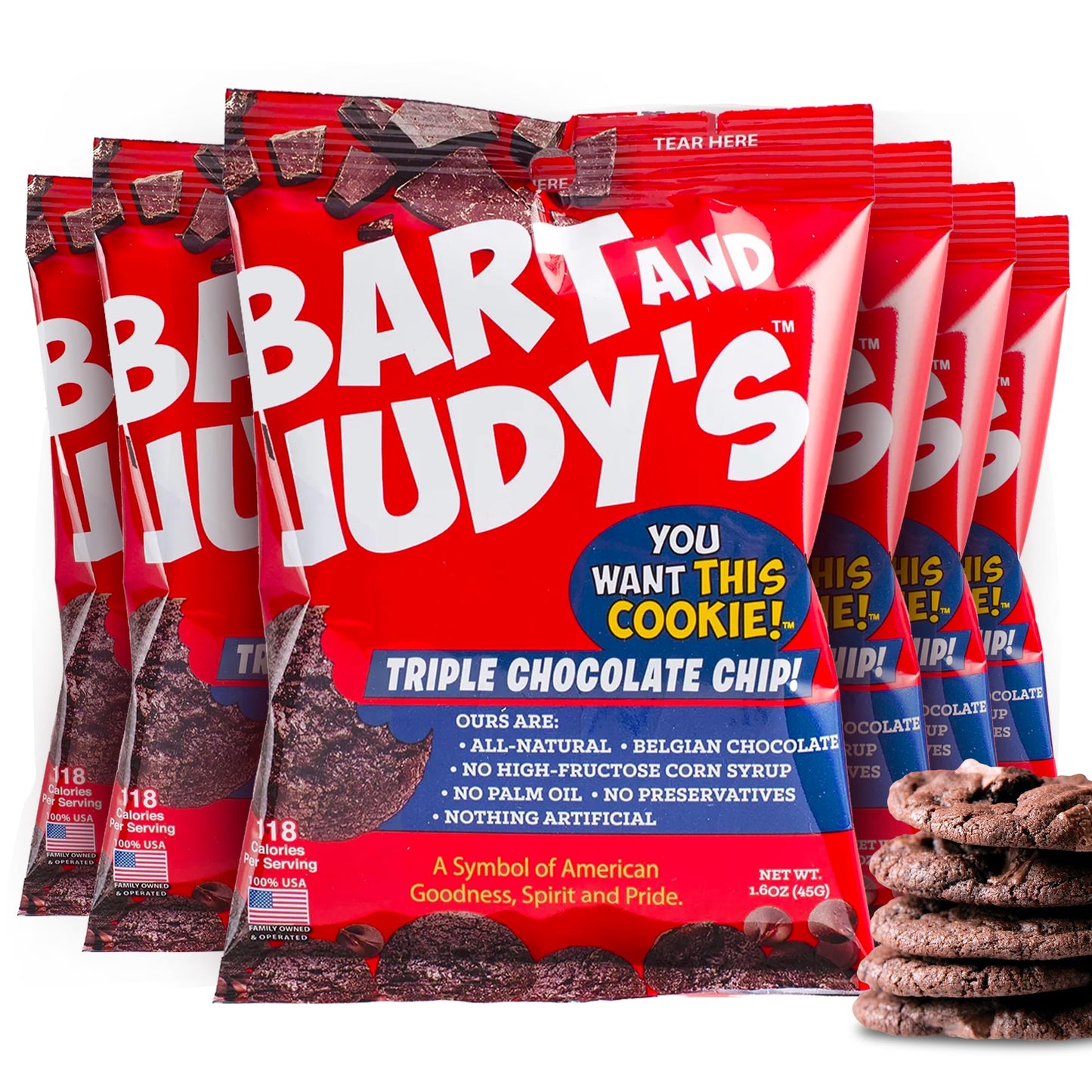 Bart  Judys Gourmet Chocolate Chip Cookies Made With Only Delicious Natural REALIngredients Homemade Goodness Cookie Snack Triple Chocolate Flavor 16 Oz 6 Pack