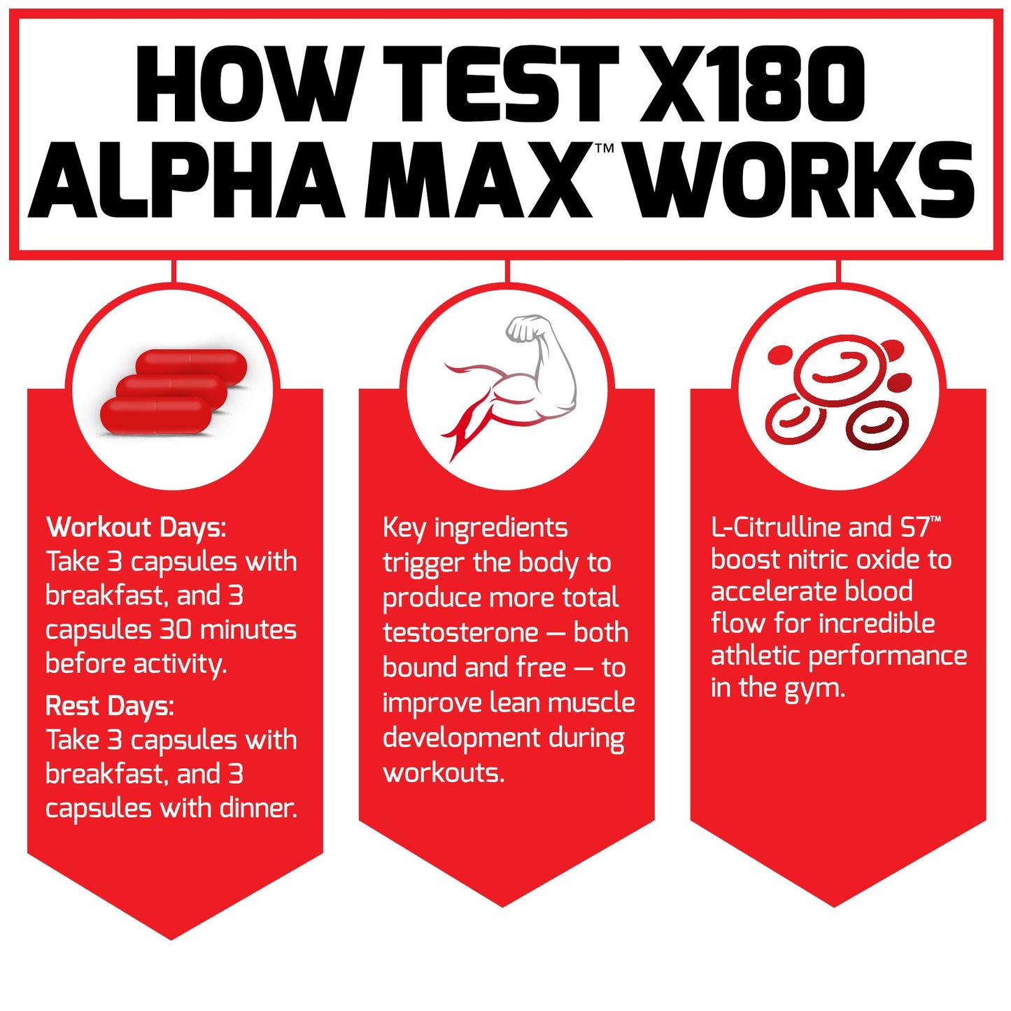 FORCE FACTOR Test X180 Alpha Max Total Testosterone and Nitric Oxide Booster for Men with Fenugreek Seed and Tribulus to Increase Blood Flow and Improve Male Athletic Performance, 180 Capsules