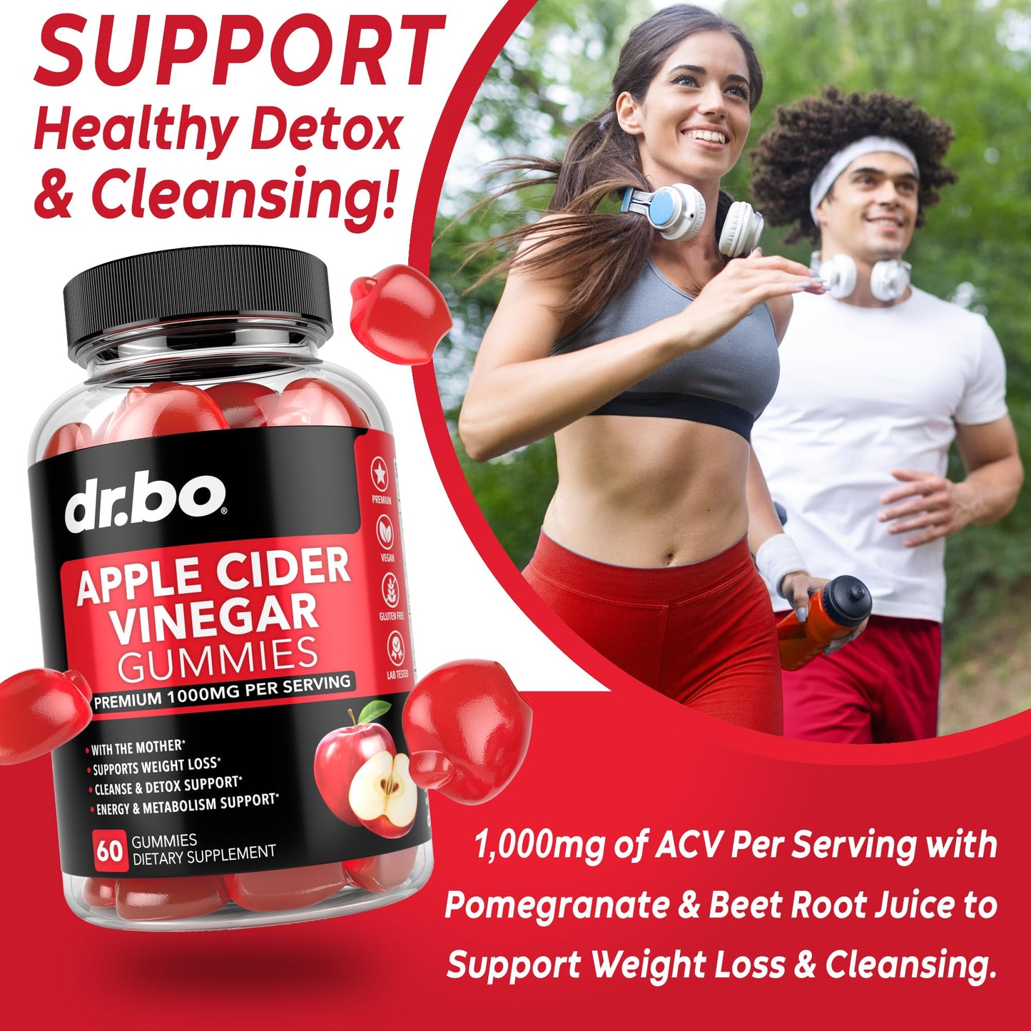 ACV Apple Cider Vinegar Gummies - Natural Support for Advanced Weight Loss, Detox, Cleansing, Digestion Plus Gut Health - ACV Gummies Supplements with 1000MG Apple Cider Vinegar Gummy with The Mother