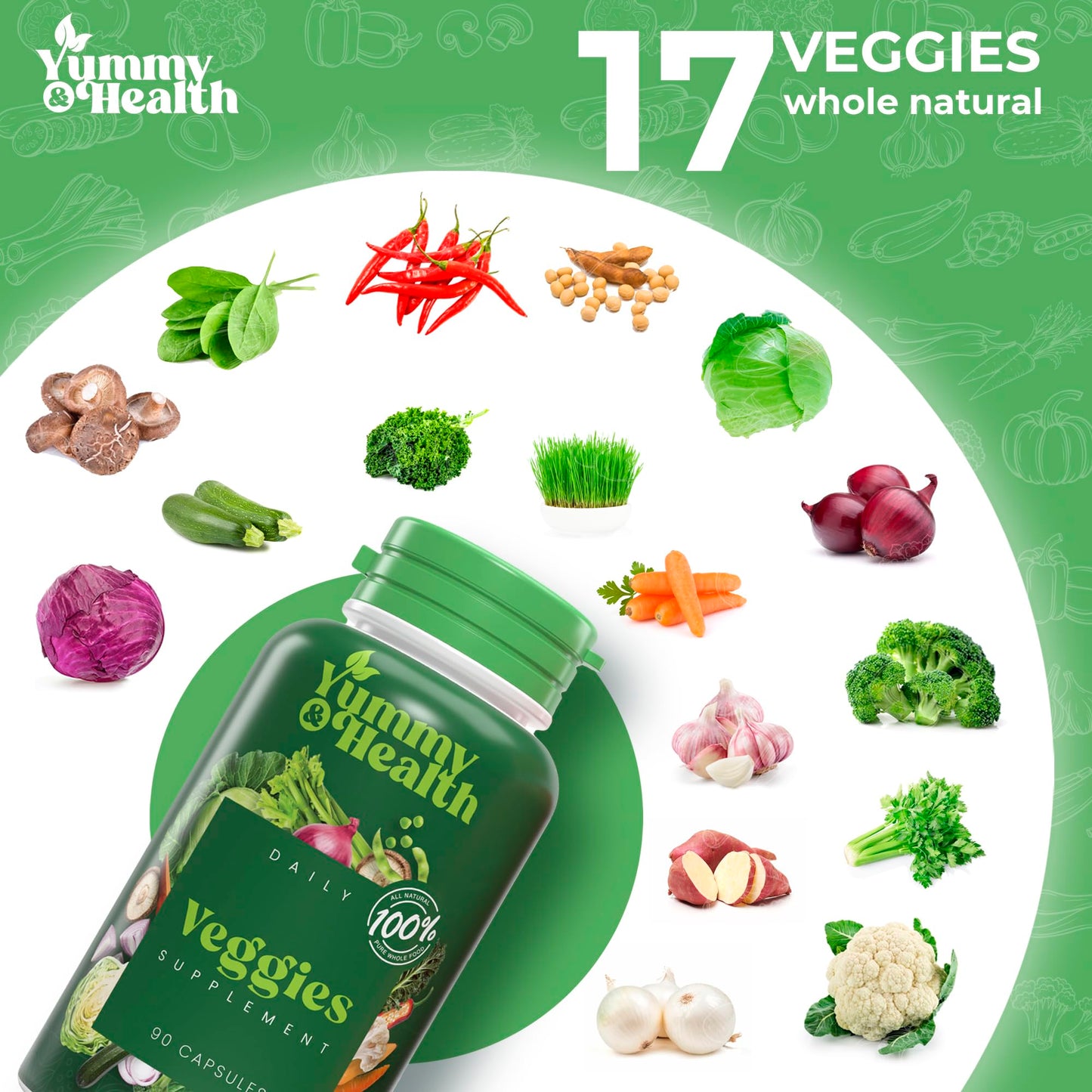 Yummy & Health Fruits and Veggies Supplement - Made with Superfoods - 90 Fruit and 90 Veggie Capsules - Health Supplement for Promoting Energy Equilibrium, Vitamins & Essentials Minerals