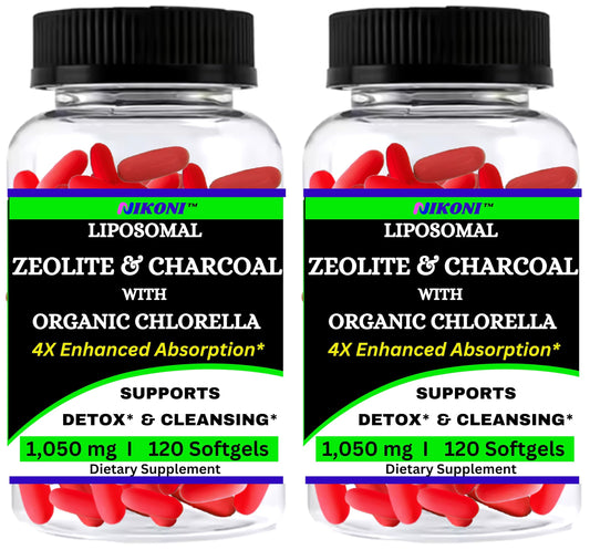 Nikoni Liposomal Zeolite, Activated Charcoal & Organic Chlorella, Supports Full Body Detox (240 Softgels)