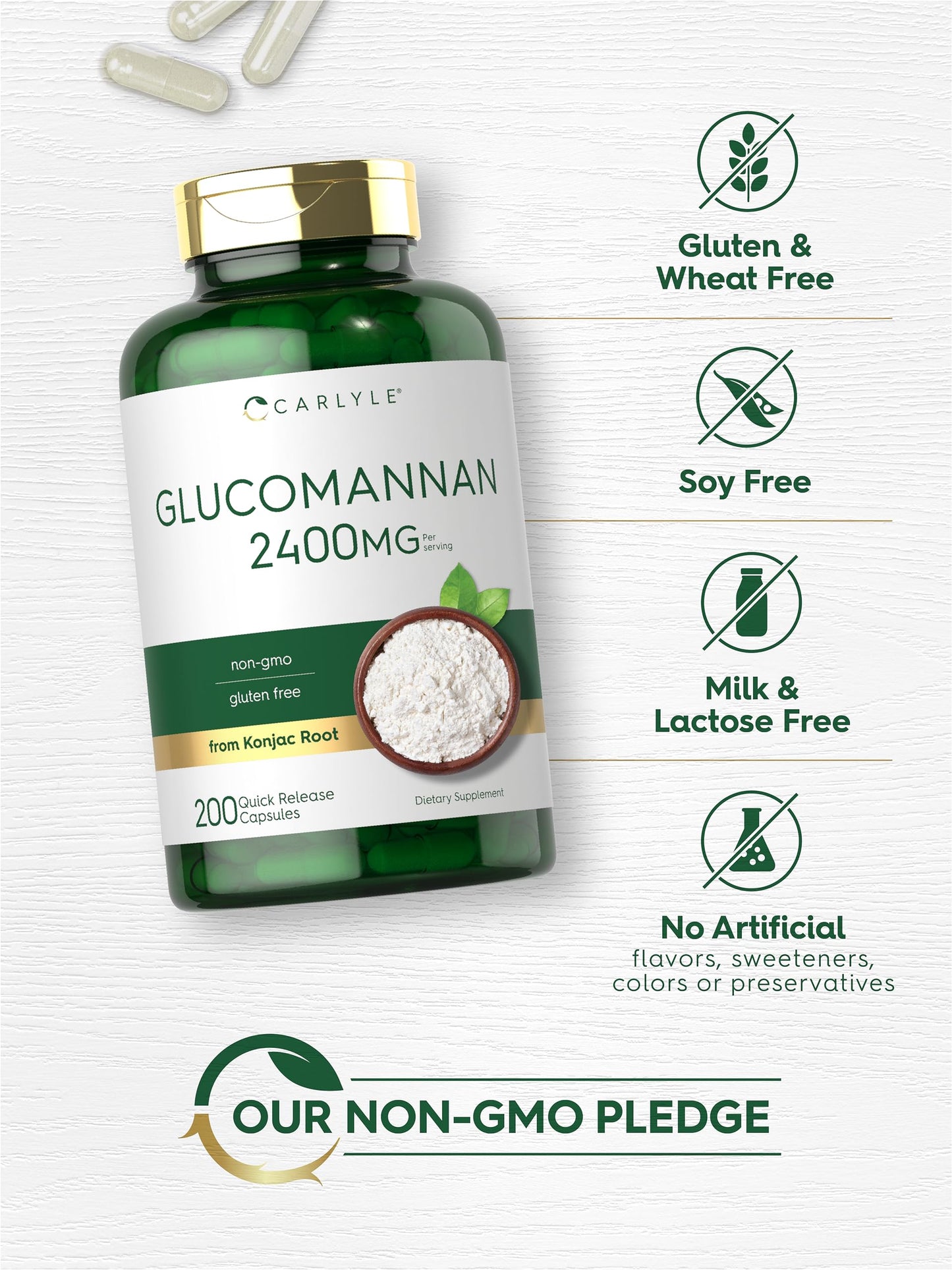 Carlyle Glucomannan Capsules | 200 Count | Soluble Fiber Pills | Non-GMO, Gluten Free Supplement