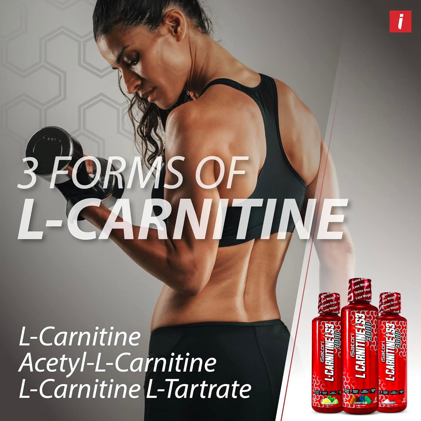 iSatori L-Carnitine LS3 3000, Triple-Blend Liquid L Carnitine Supplement, with Acetyl & Tartrate, Stimulant Free Energy, No Calories, Sugar or Gluten, Keto-Friendly, Gummy Bear Flavor (32 Servings)