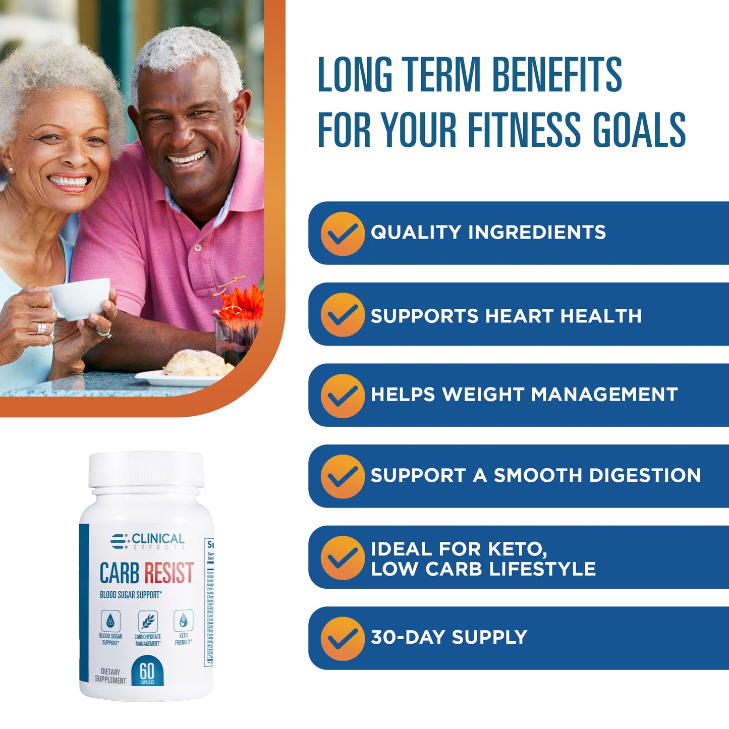 Clinical Effects Carb Resist - Carb Blocker with Vitamin C - 60 Capsules - Ideal for Keto or Low Carb Lifestyle - Supports Heart Health and Weight Management - Plant-Based