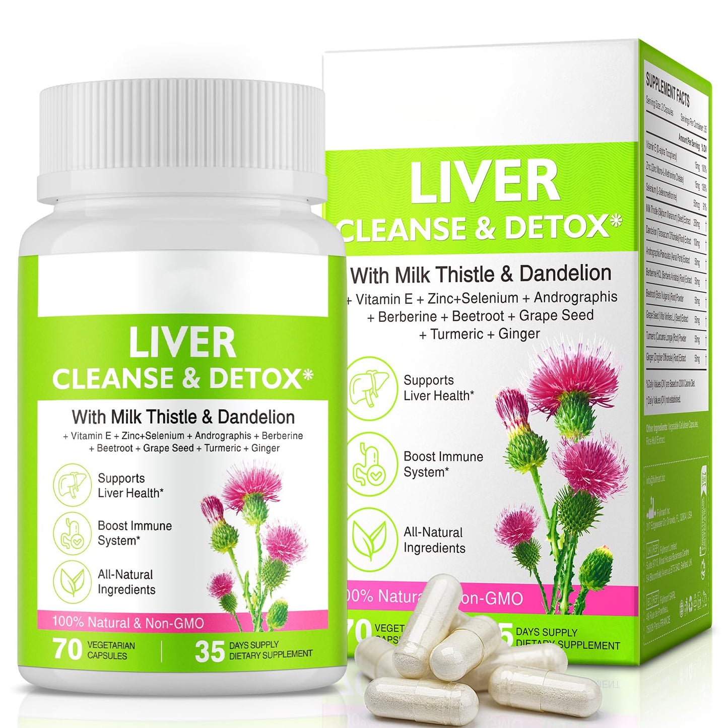 Liver Renew Cleanse Detox,Liver Cleanse Detox & Repair & Support |70 Capsules|Herbal Supplement for Liver Health| Milk Thistle Dandelion Root with 9 Herbal Minerals for Men & Women