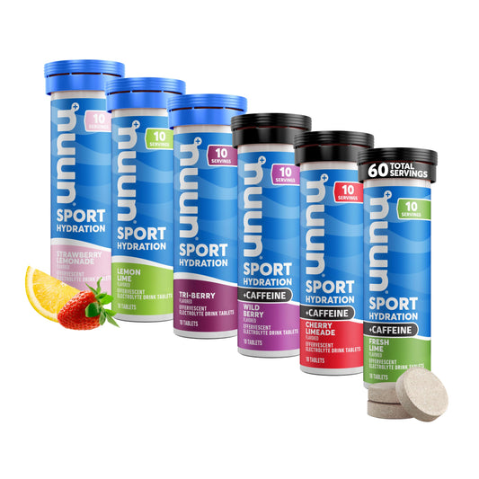 Nuun Sport + Caffeine Electrolyte Tablets - Dissolvable in Water, Variety Pack | 5 Essential Electrolytes for Hydration | 1g Sugar Drink Mix | Vegan, Non-GMO | 6 Pack (60 Total Servings)