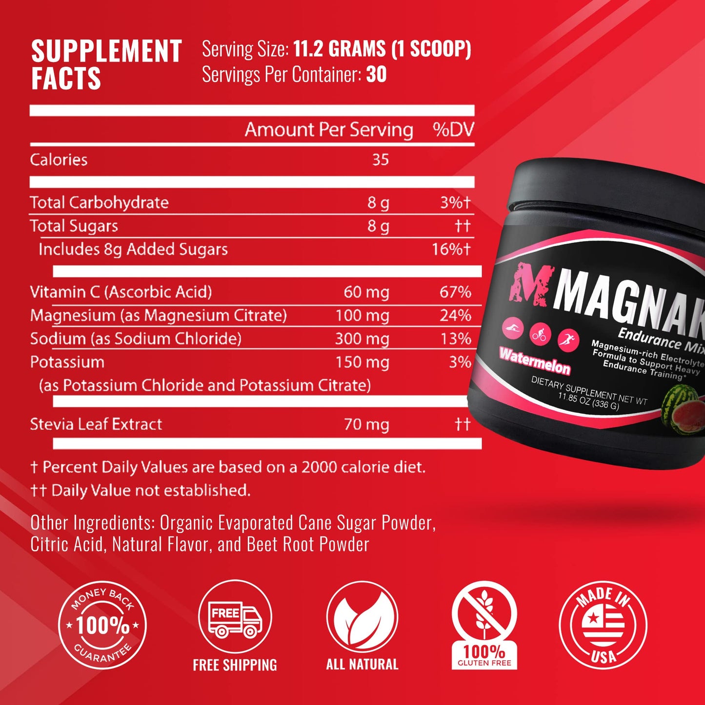 Electrolytes Powder Mix, Recovery Drink for Workouts, Sports & Training, Hydration and Energy Drink Mix w/Magnesium, Potassium, Sodium & More, Gluten Free, Watermelon Powder, 11.4 oz - Magnak
