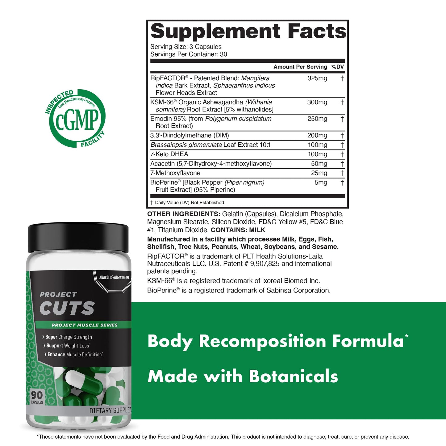 Anabolic Warfare Project Cuts, Body Recomposition, Muscle Definition, Stimulant-Free, Made with Botanicals* (90 Capsules)