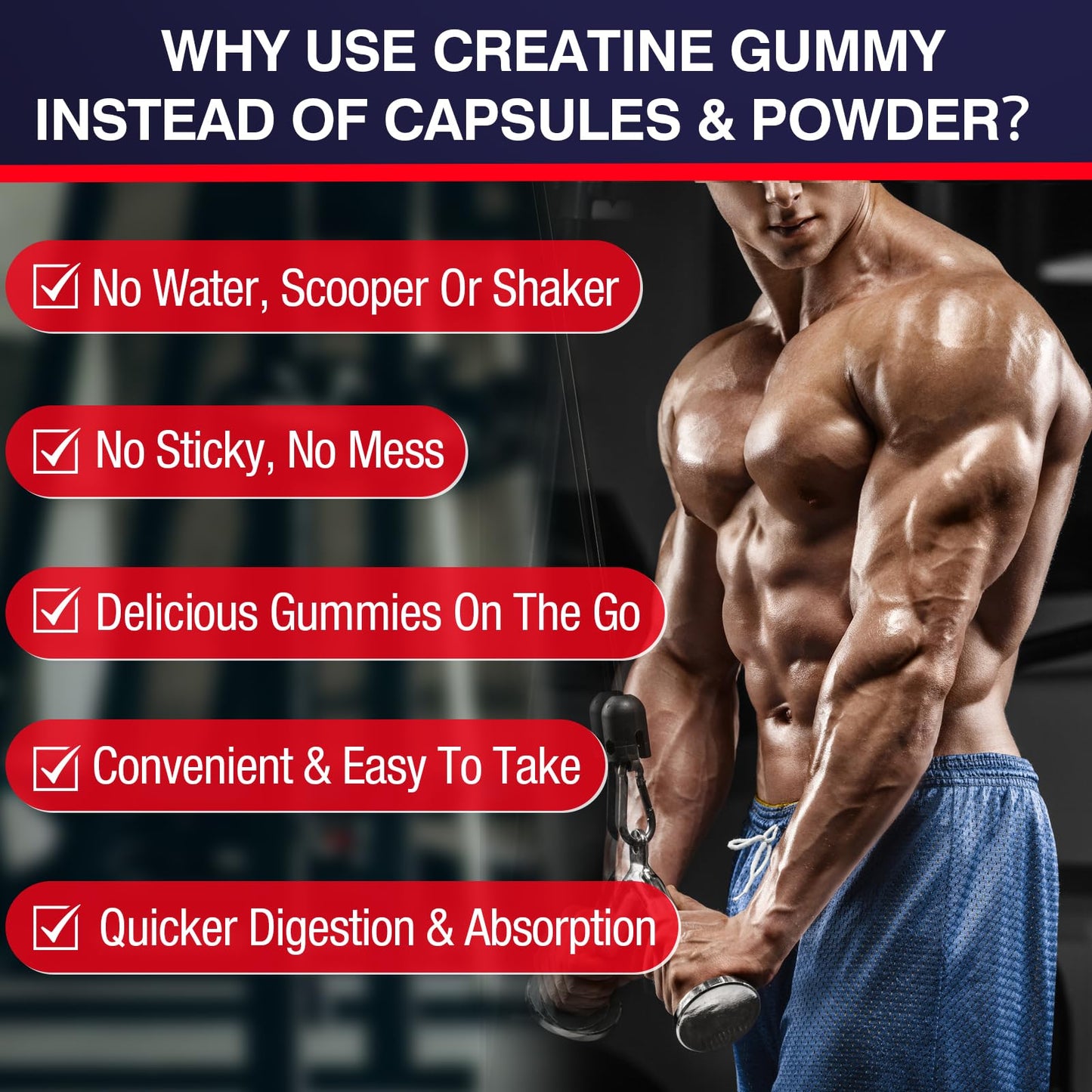 Creatine Monohydrate Gummies for Women & Men, Taurine & B6, Chewable Creatina Pre Workout Gummies for Max Strength & Muscle Growth, Energy, Endurance, Creatine for Men & Women - 2 Packs