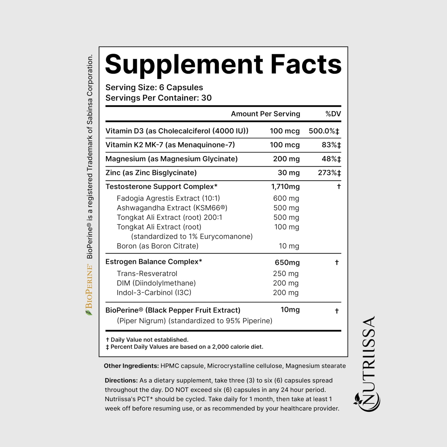 Nutriissa PCT - Premium Testosterone Support & Estrogen Control - EPEB Certified for Purity & Potency - 200:1 Tongkat Ali & Fadogia Agrestis - Vegan, 180 Capsules